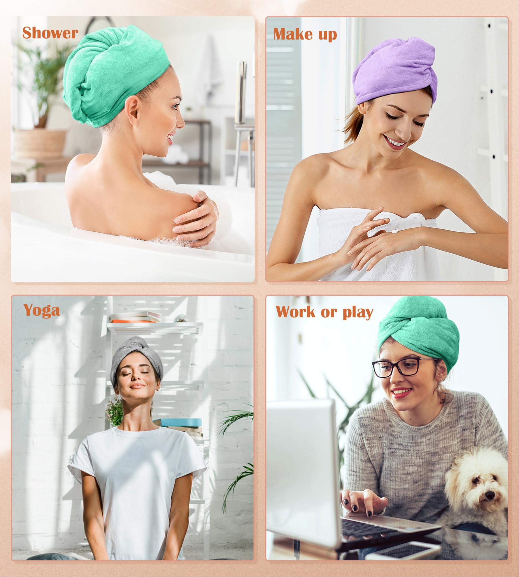 POPCHOSE hair towel wrap pink purple gray colors demonstrates gift-ready set