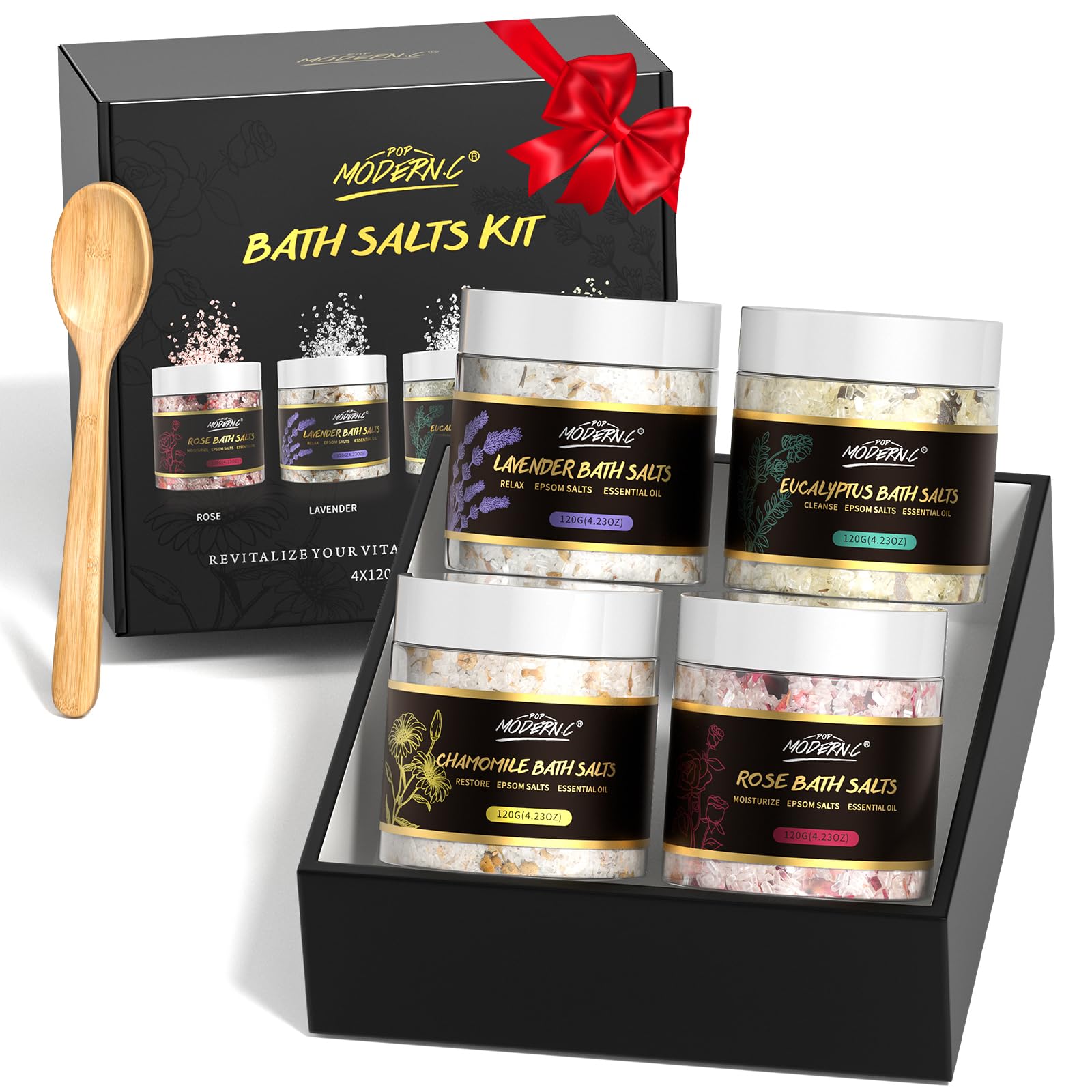 POP MODERN.C bath salts gift set packaging showcases premium spa gift experience