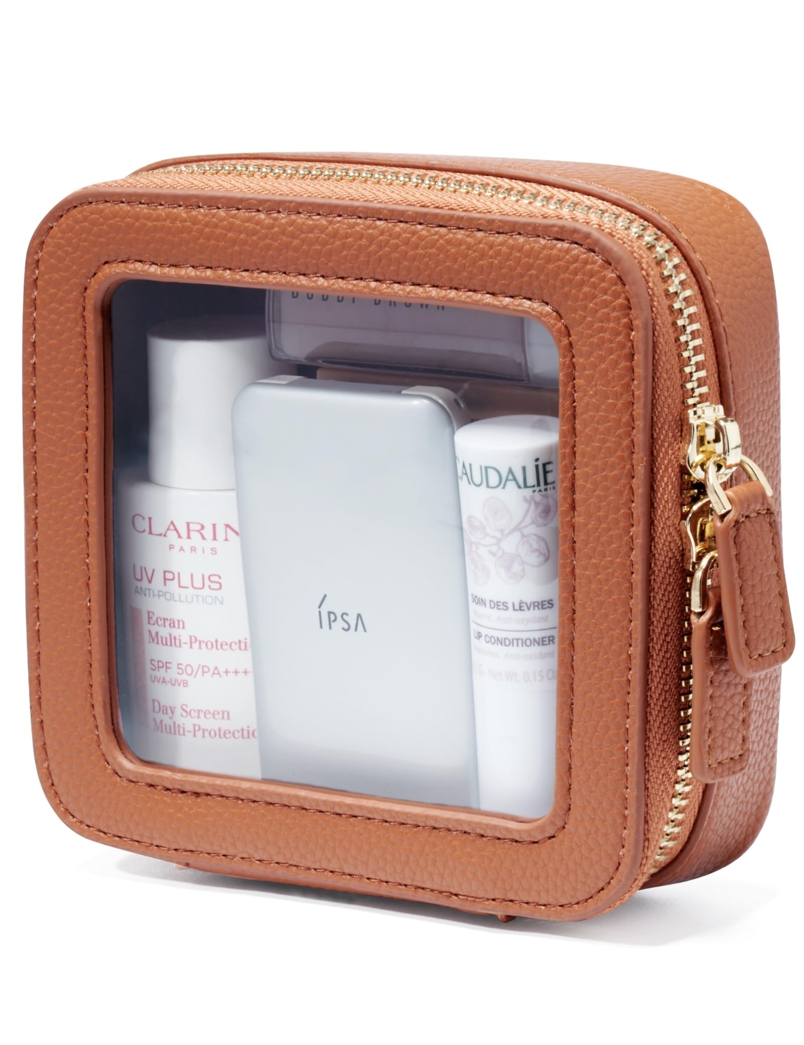 Popvibe clear makeup bag front view emphasizes easy visibility of essentials on the go.