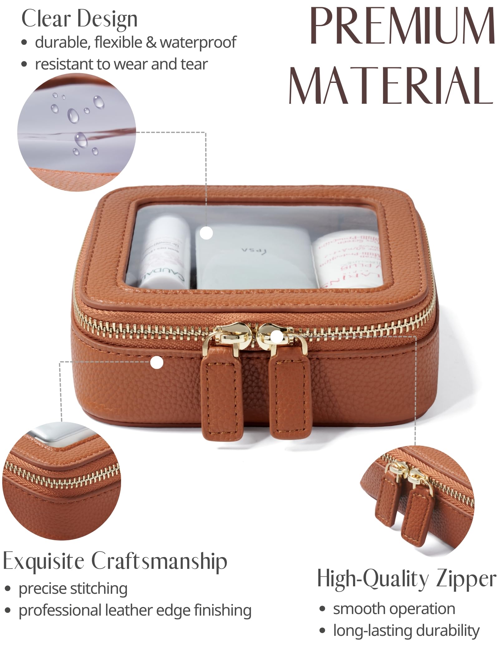 Popvibe clear makeup bag open zip view demonstrates accessible storage for daily must-haves.