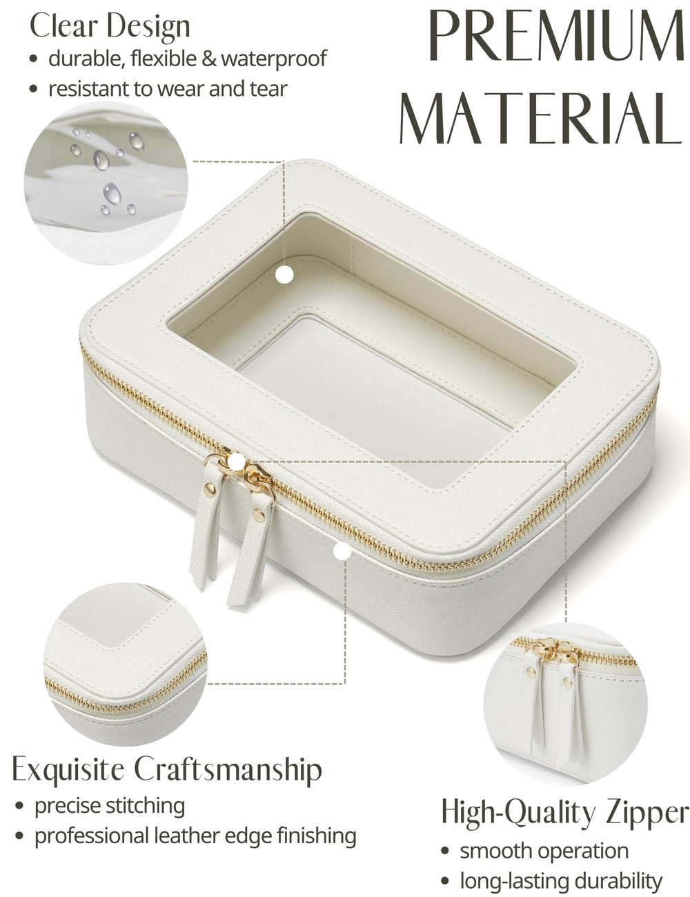 Popvibe clear makeup case side zip showing secure closure
