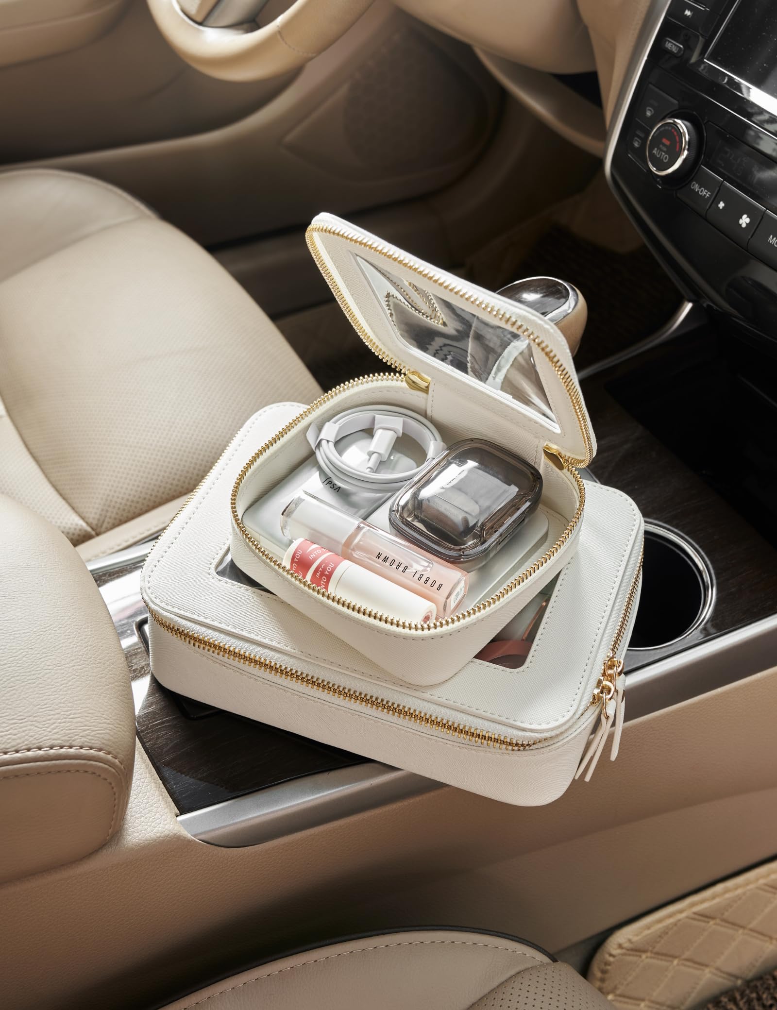 Popvibe white saffiano faux-leather bag offers durability and scratch resistance in a sleek finish.