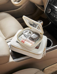 Popvibe white saffiano faux-leather bag offers durability and scratch resistance in a sleek finish.
