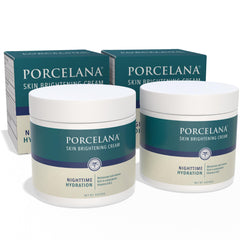 Porcelana Nighttime Hydration Cream bottle for easy nightly routine and skin tone balance.
