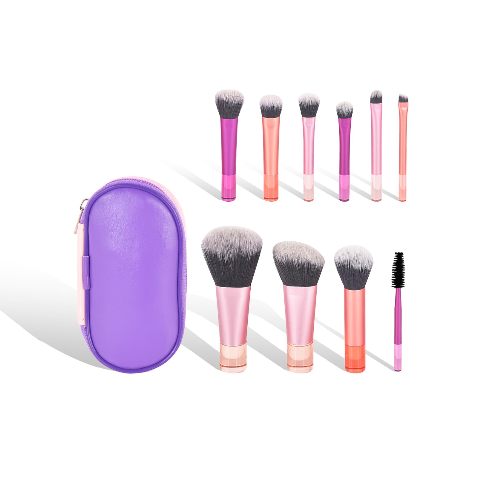 Portable 10Pcs Travel Makeup Brush Set in a pouch for on-the-go touch-ups.