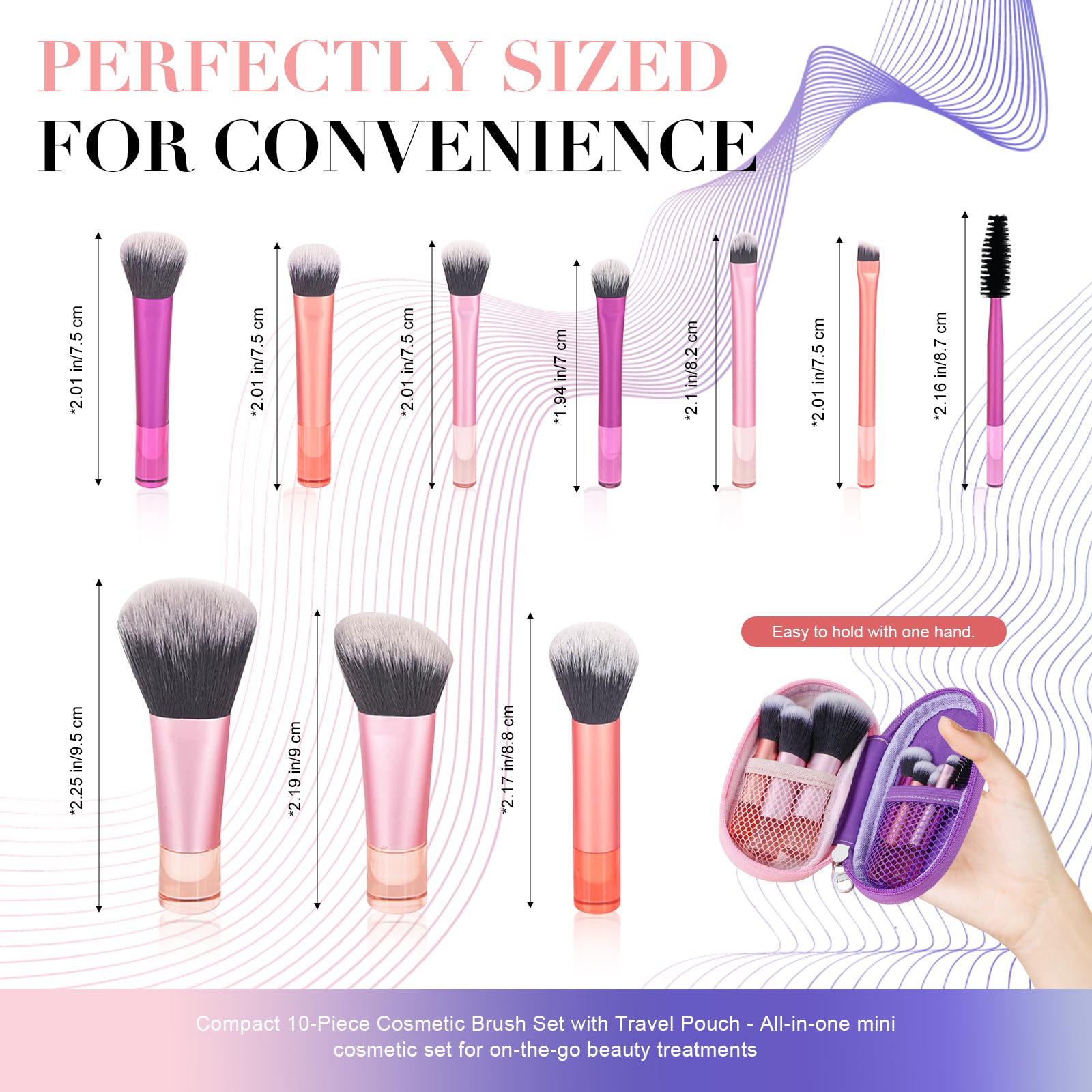 Soft synthetic bristles from Portable 10Pcs Travel Set for smooth makeup application.