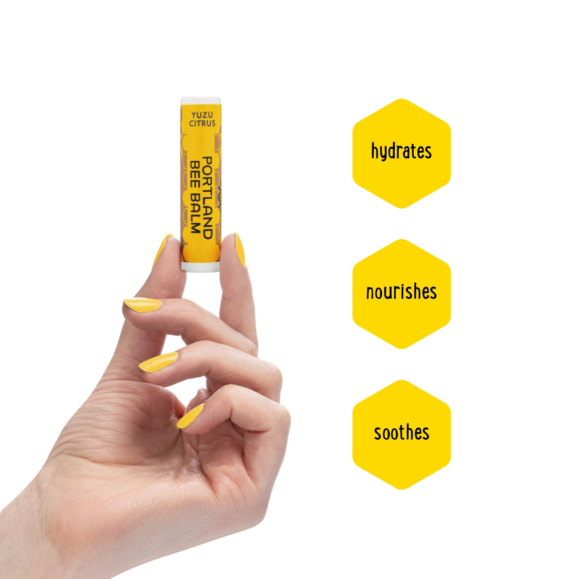 Portland Bee Balm Yuzu lip balm ingredients pack highlights beeswax and oils