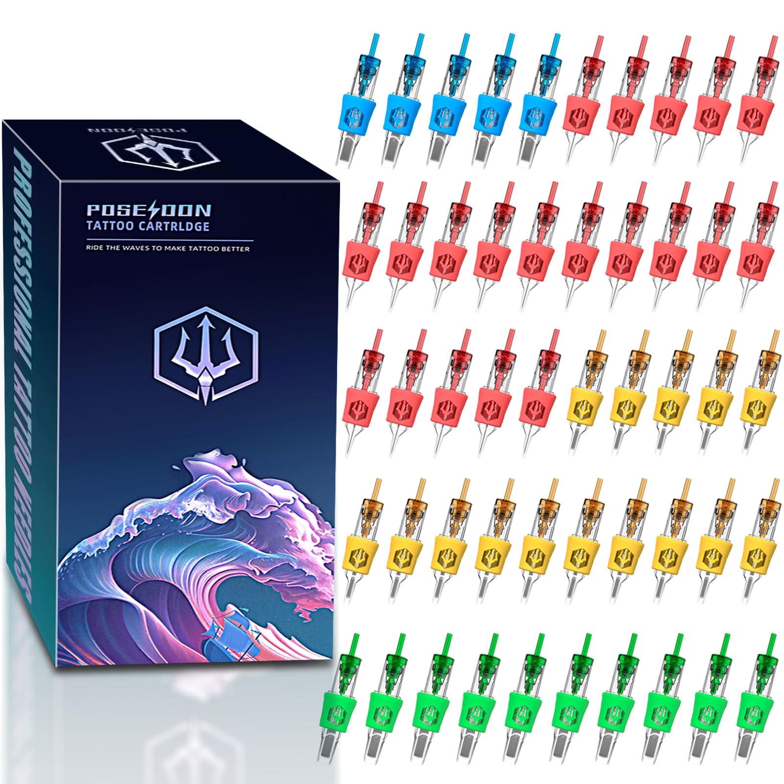 Poseidon 50pcs needles assortment shows versatile liner and shader options