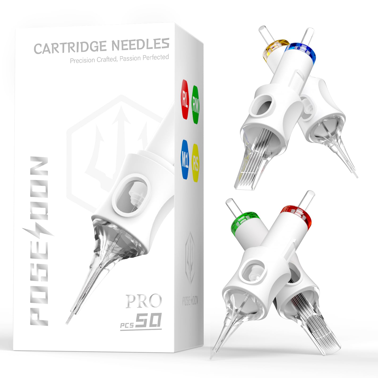 POSEIDON tattoo cartridge needles 50-pack offers a versatile range for precise lines.