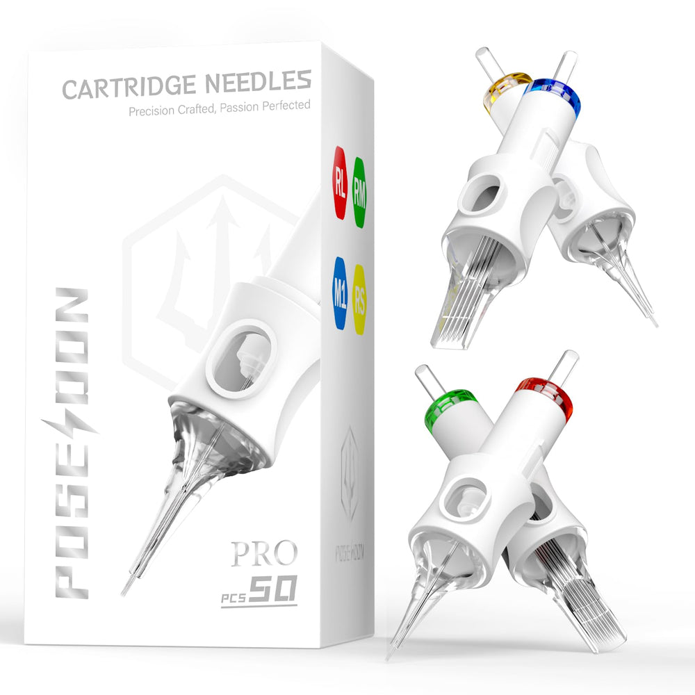 POSEIDON tattoo cartridge needles 50-pack offers a versatile range for precise lines.