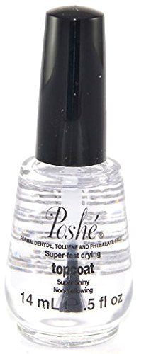 Poshe top coat brush-on application demonstrates chip-resistance protection for nails.