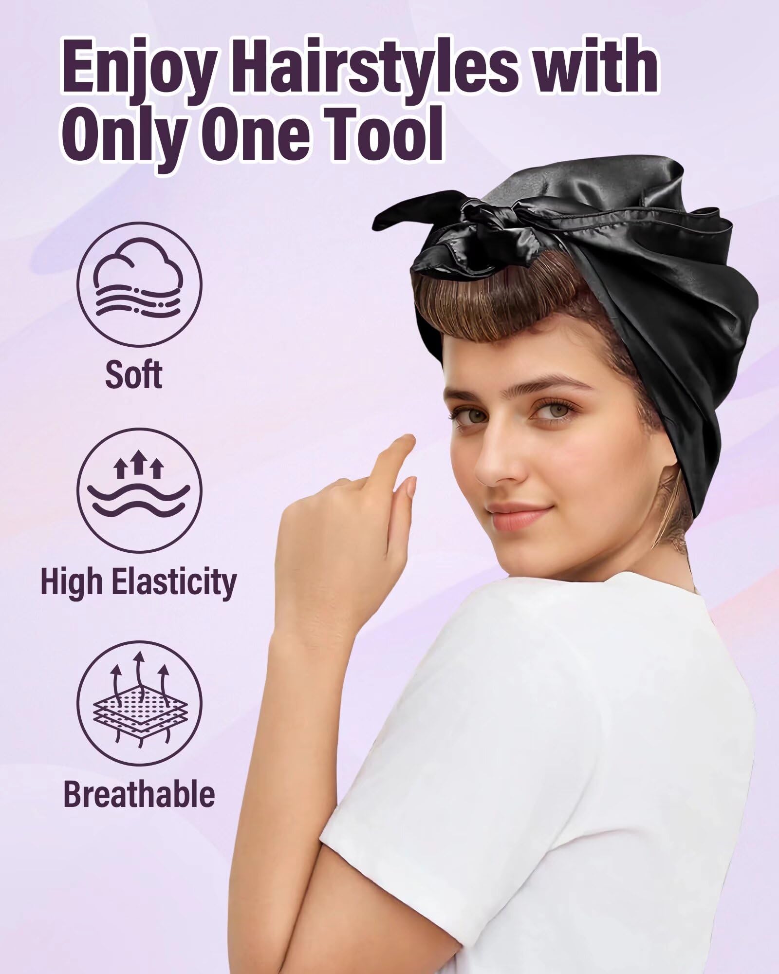 Posicurly satin scarf design keeps rollers secure while you sleep.