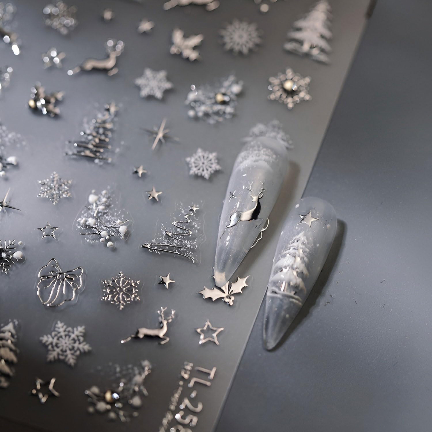 Posyofet Christmas nail stickers snowflake-embossed for quick, elegant holiday nails.