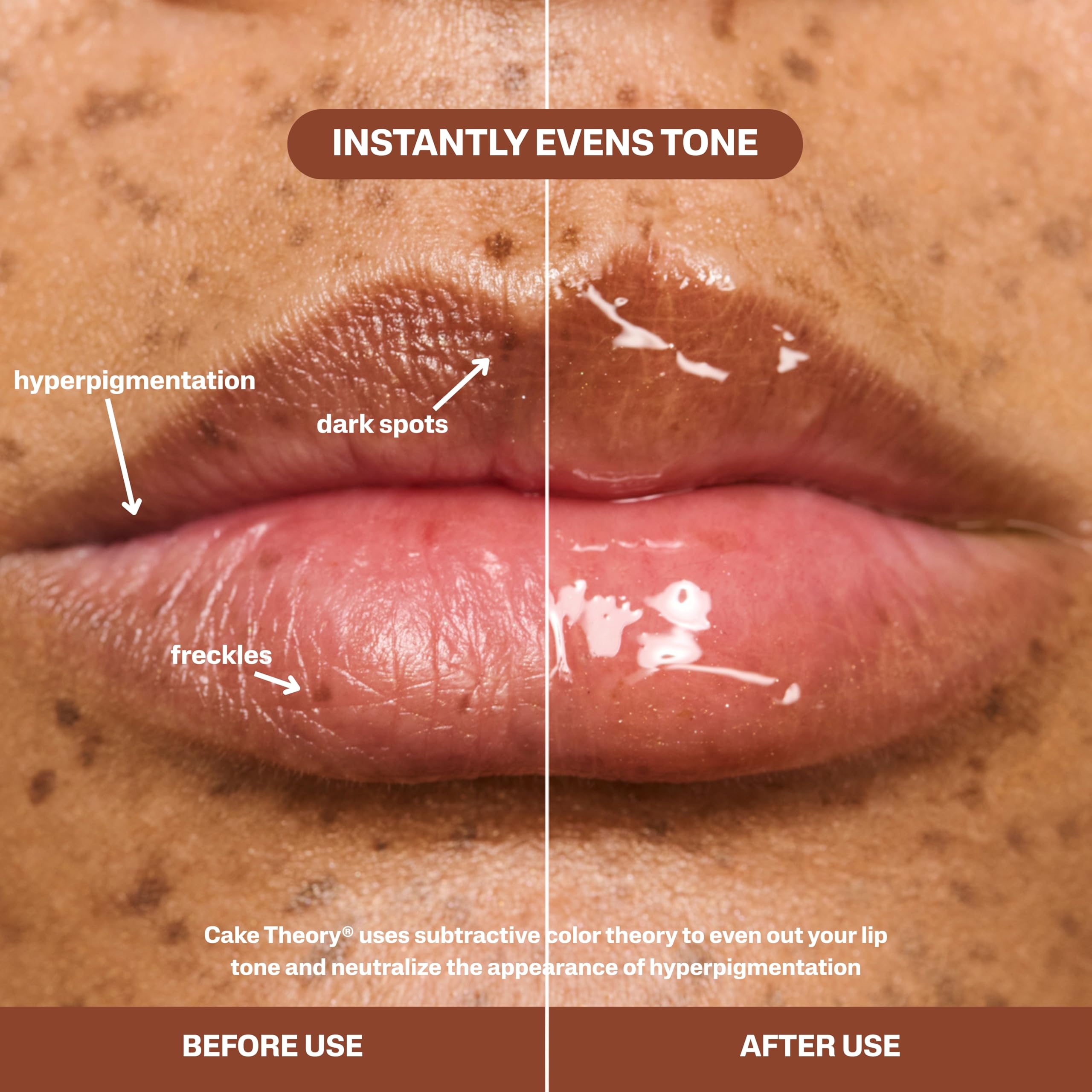 POUND CAKE Cake Theory lip oil dispense—precise application for smooth lips.