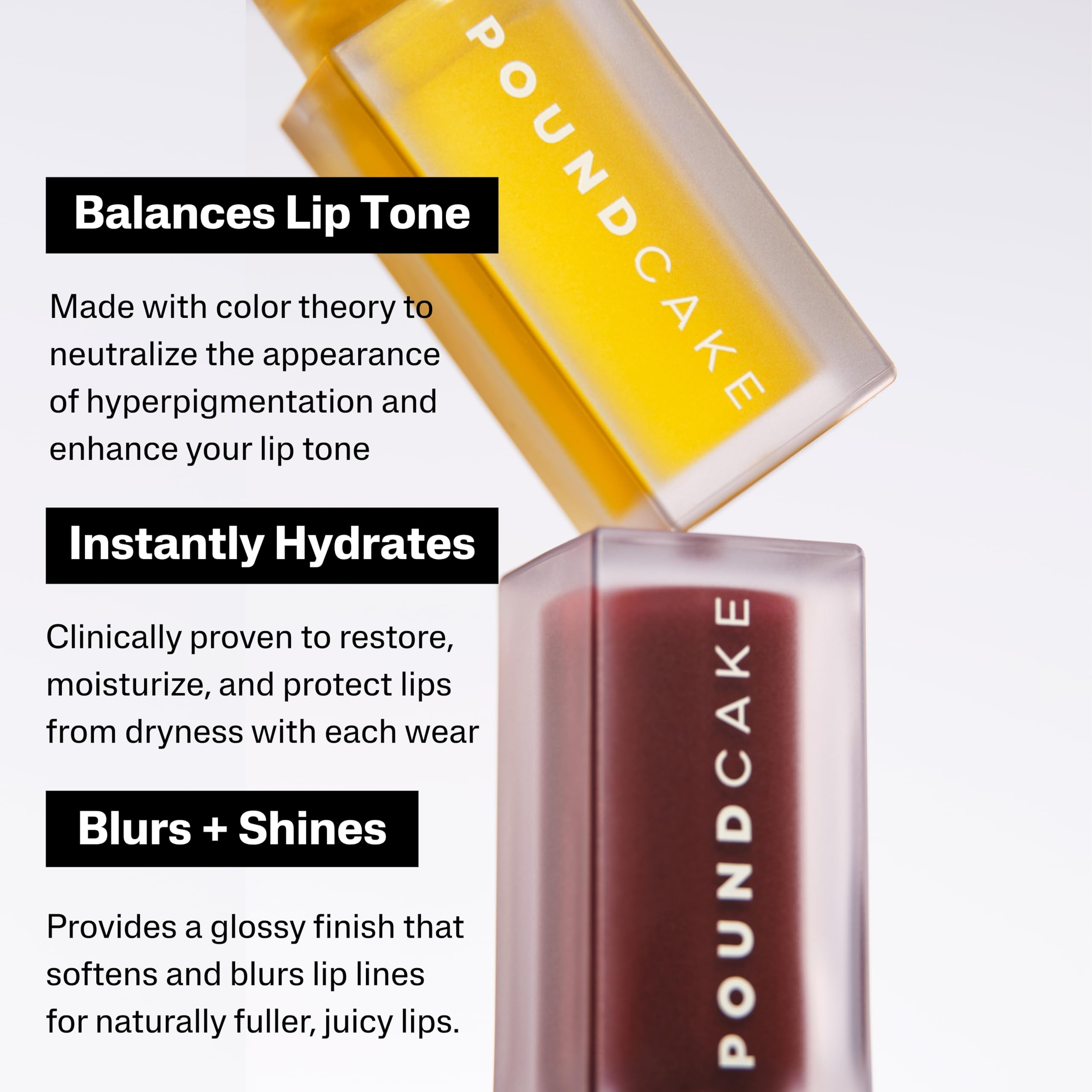 POUND CAKE Cake Theory lip oil golden hue—neutralizes uneven lip color subtly.