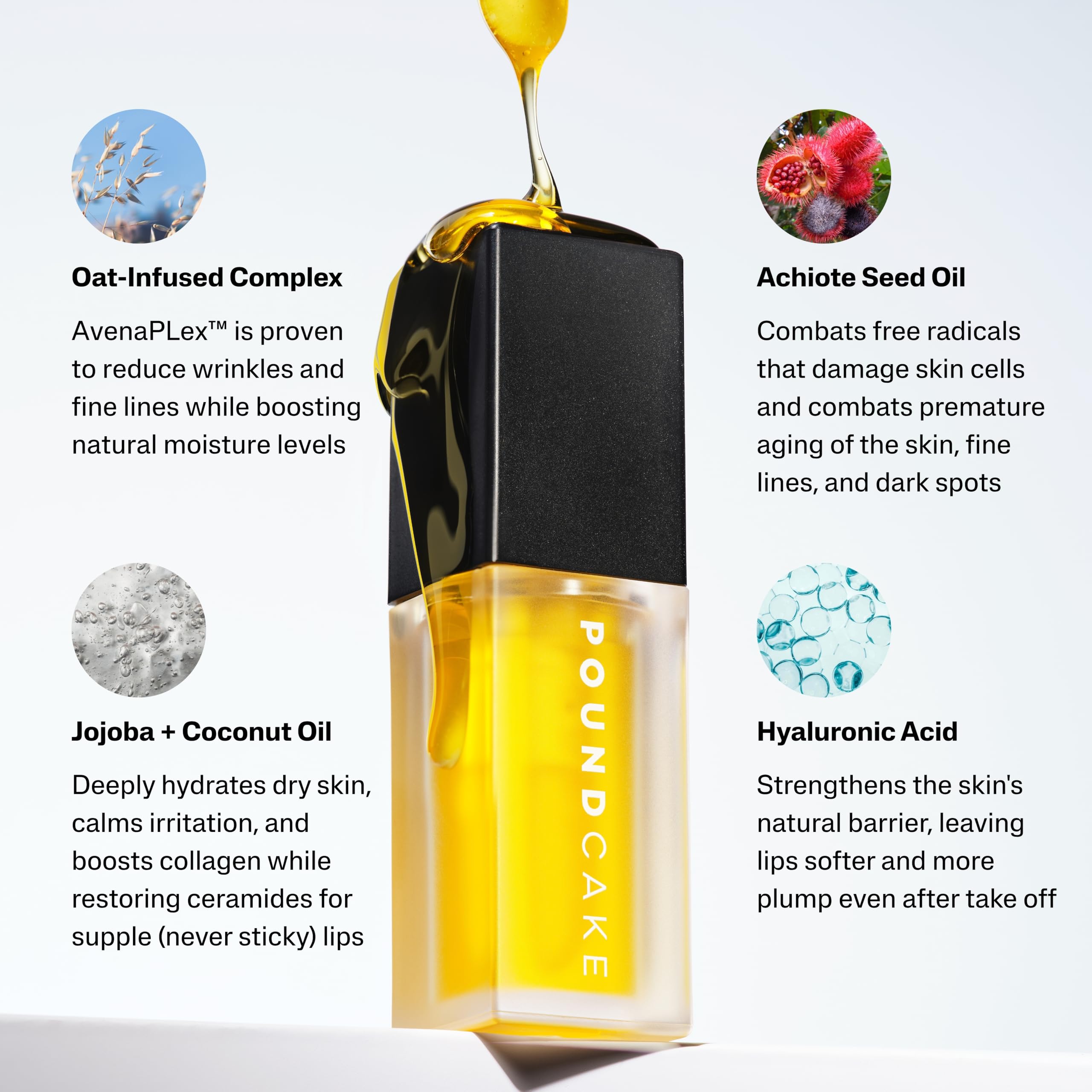 POUND CAKE Cake Theory lip oil ingredients—nourishing botanicals for soft lips.