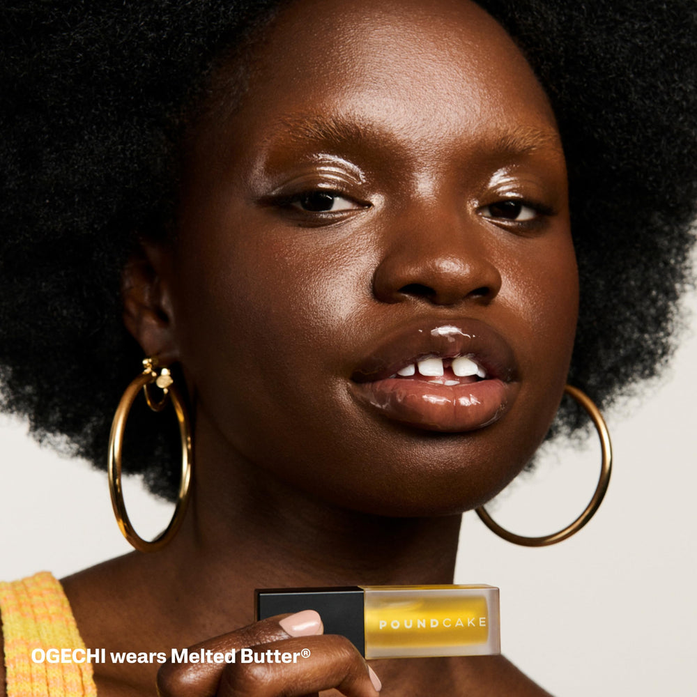 POUND CAKE Cake Theory lip oil neutralizing—color-evening tint for natural look.