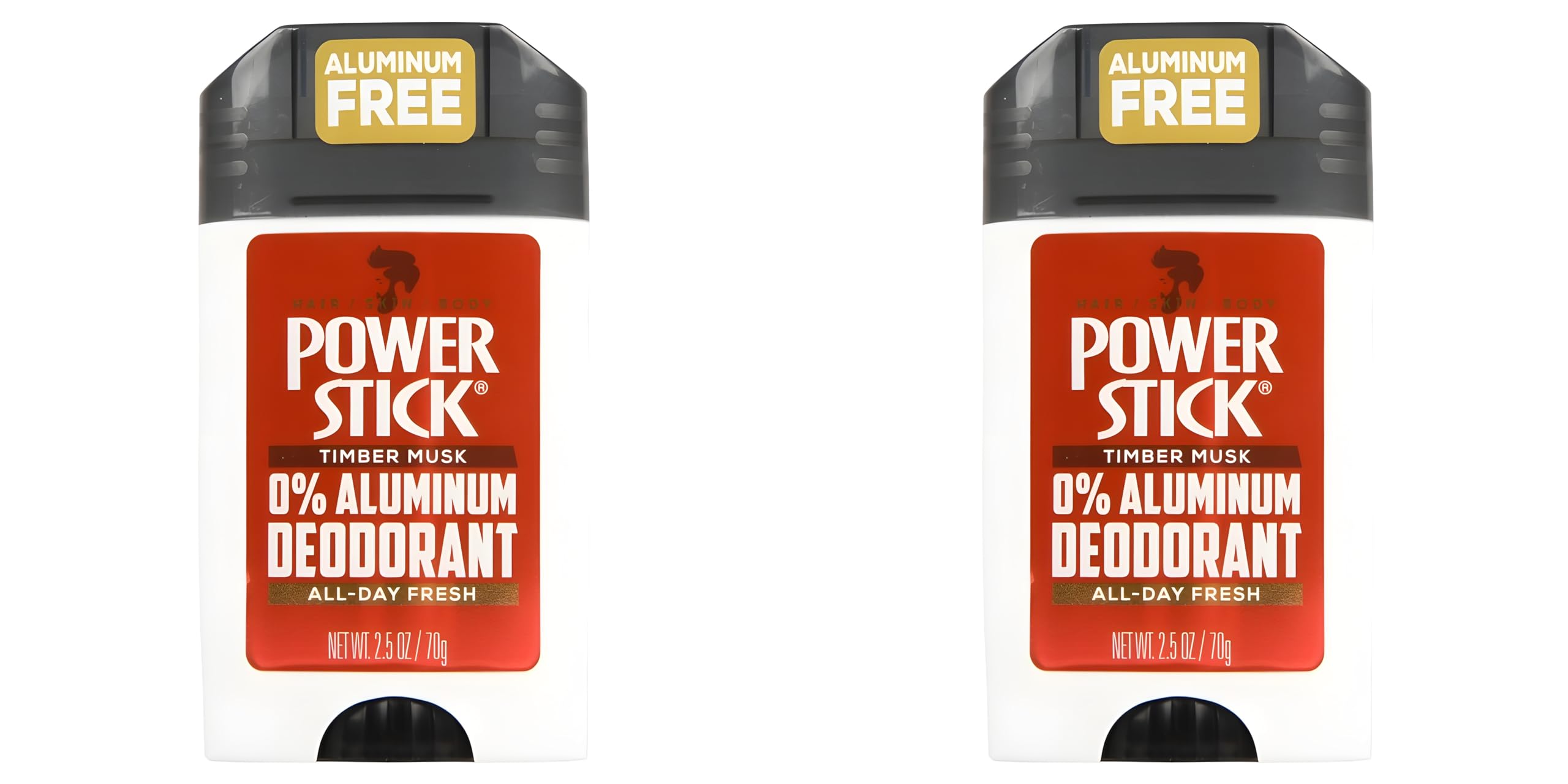 Power Stick Timber Musk deodorant label close-up notes aluminum-free formula