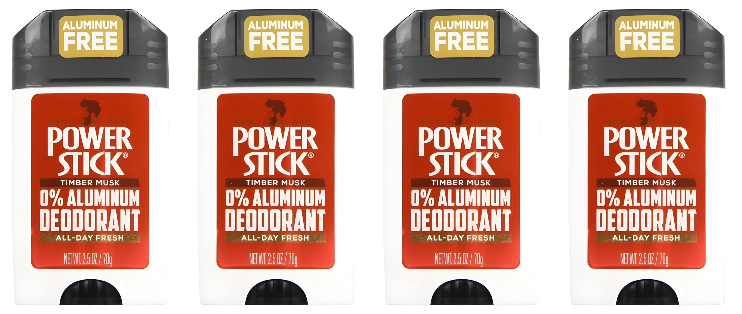 Power Stick Timber Musk deodorant stick front highlights aluminum-free protection for all-day freshness