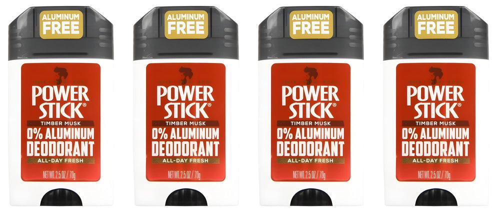 Power Stick Timber Musk deodorant stick front highlights aluminum-free protection for all-day freshness