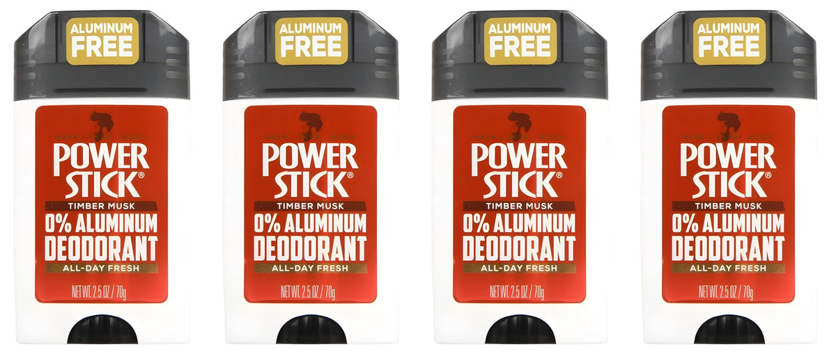 Power Stick Timber Musk deodorant stick front highlights aluminum-free protection for all-day freshness