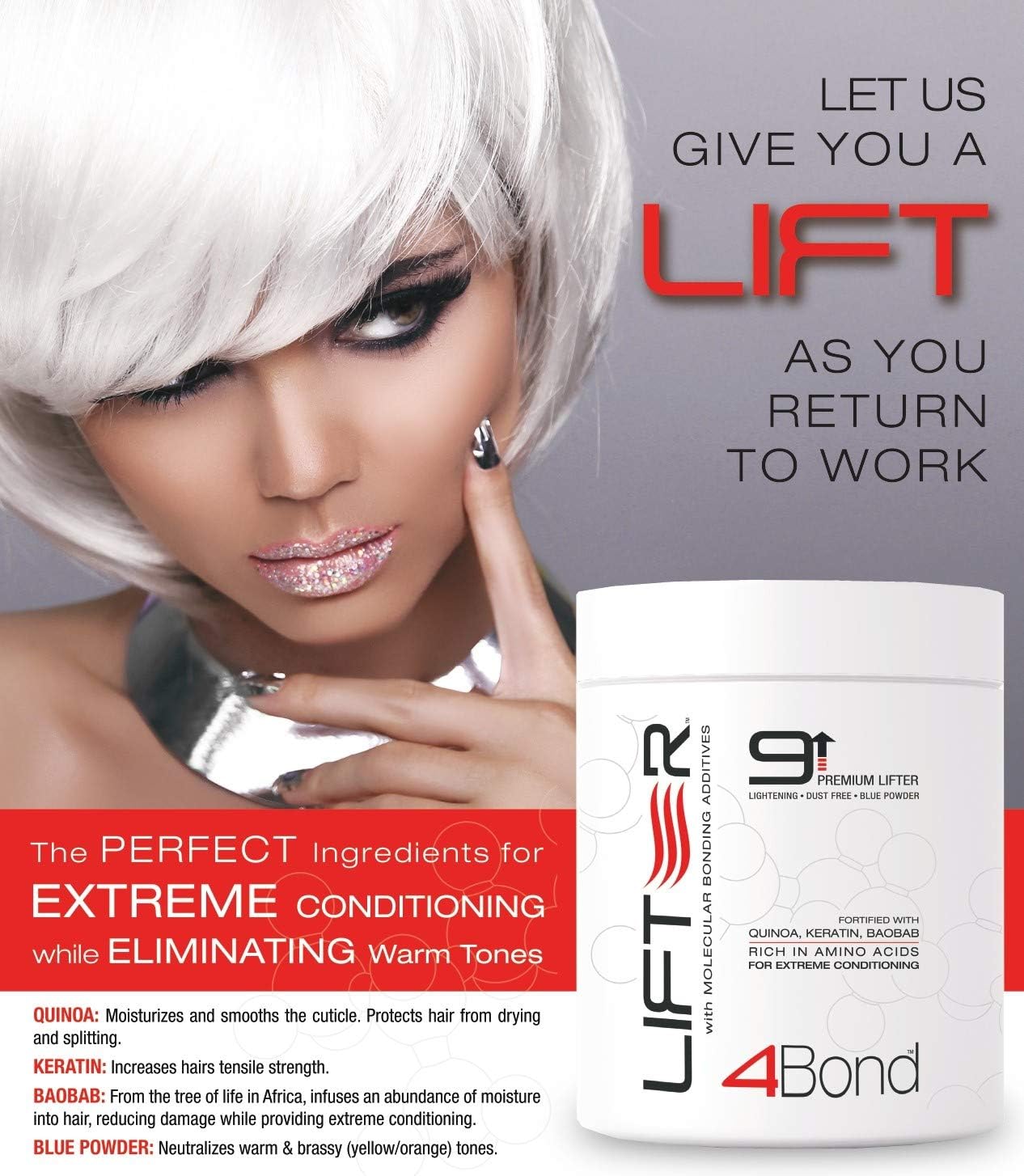 POWERTOOLS 4BOND blue-toned powder in bowl supports even application and toned results.