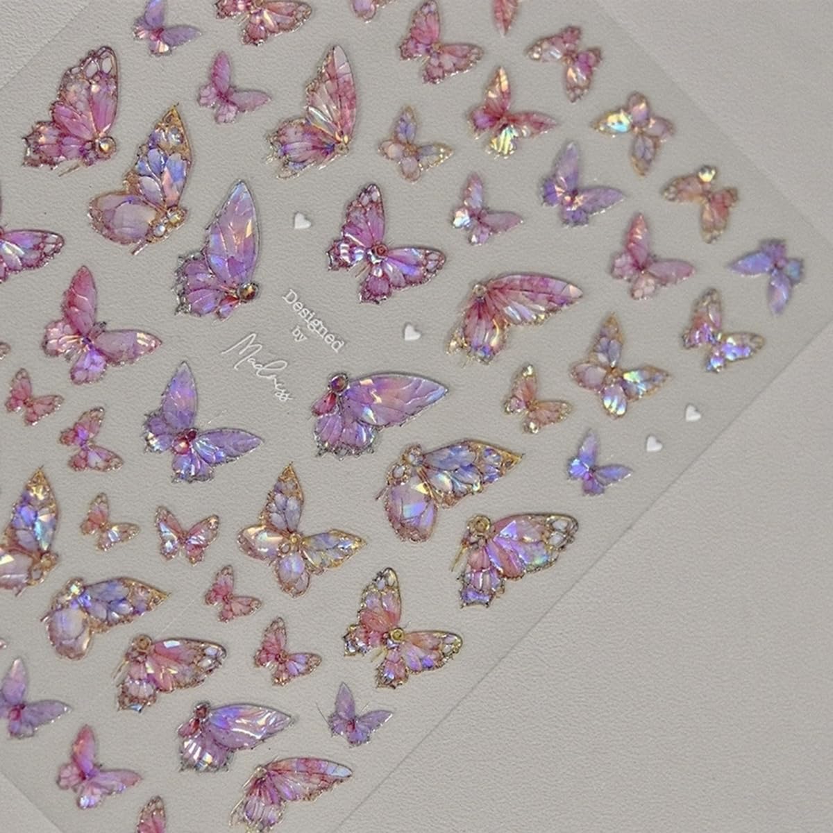 POWPOP butterfly nail stickers pink embossing adds dimensional depth for DIY manicure.