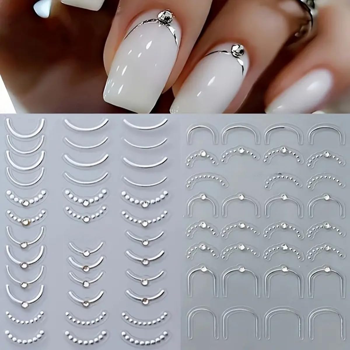 POWPOP French Lines 5D embossed bow design nail stickers for chic French tips.
