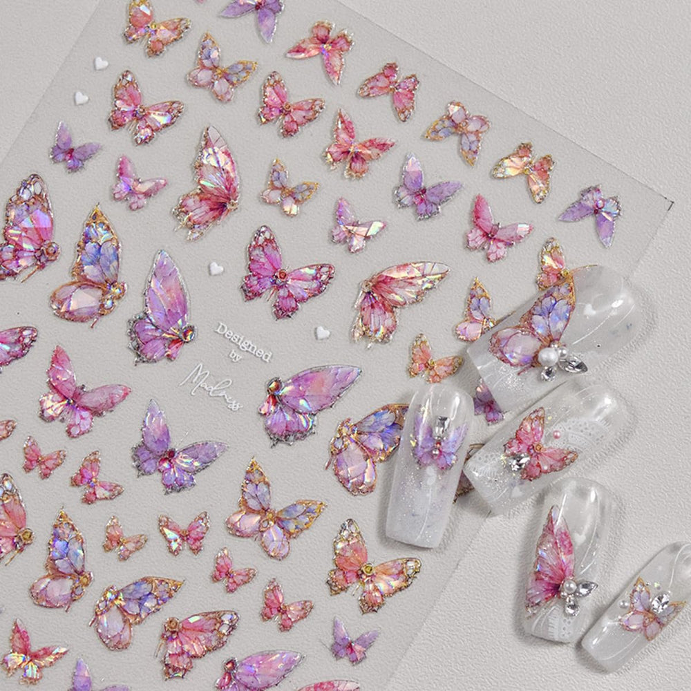 POWPOP shell light butterfly decal adds subtle shimmer for summer nails.
