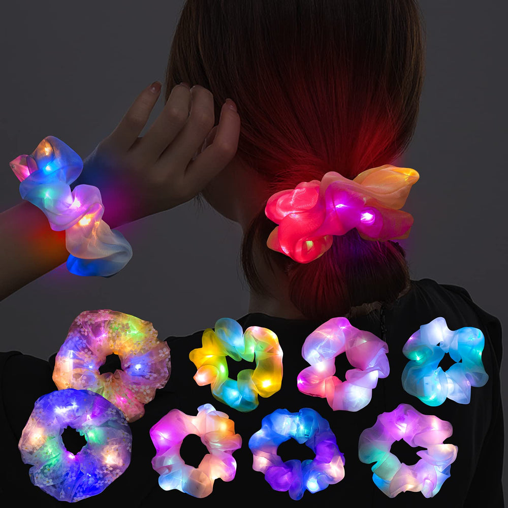 Pozilan LED scrunchies glow in neon for vibrant party hairstyles.