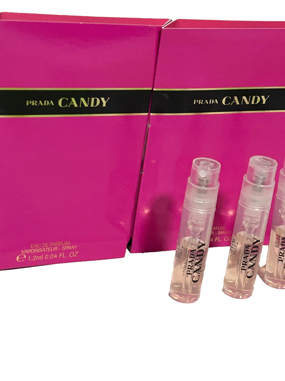 Prada Candy sample vial being applied for subtle everyday scent.