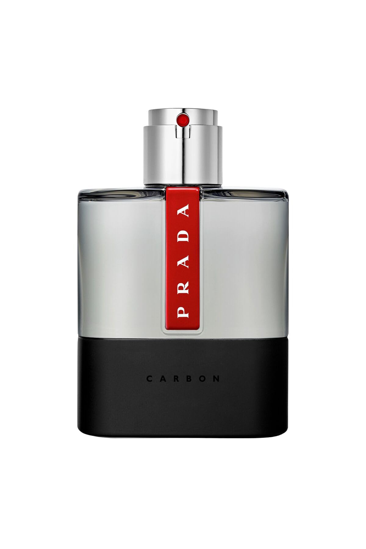 Prada Luna Rossa Carbon bottle close-up shows premium masculine design.
