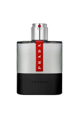 Prada Luna Rossa Carbon bottle close-up shows premium masculine design.