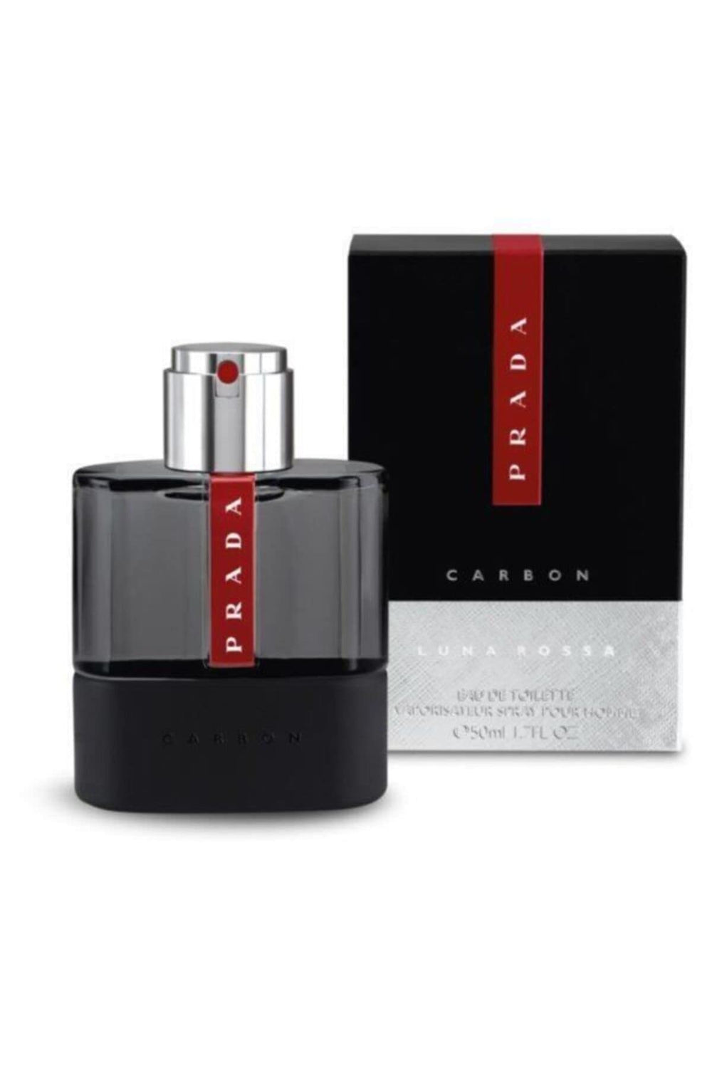 Prada Luna Rossa Carbon spray bottle in action suggests scent diffusion.