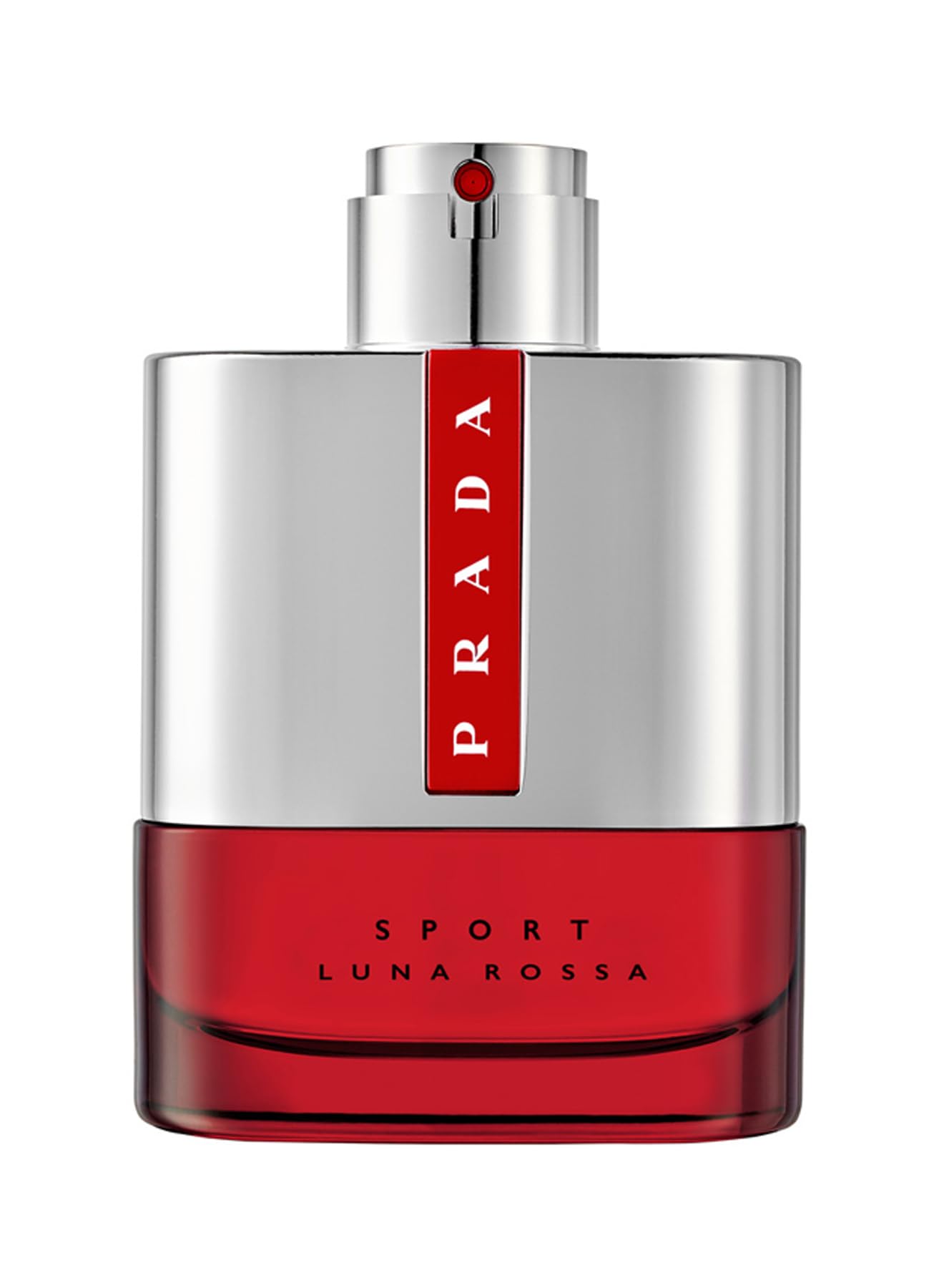Prada Luna Rossa Sport bottle closeup highlights a bold, refreshing scent for on-the-go confidence.