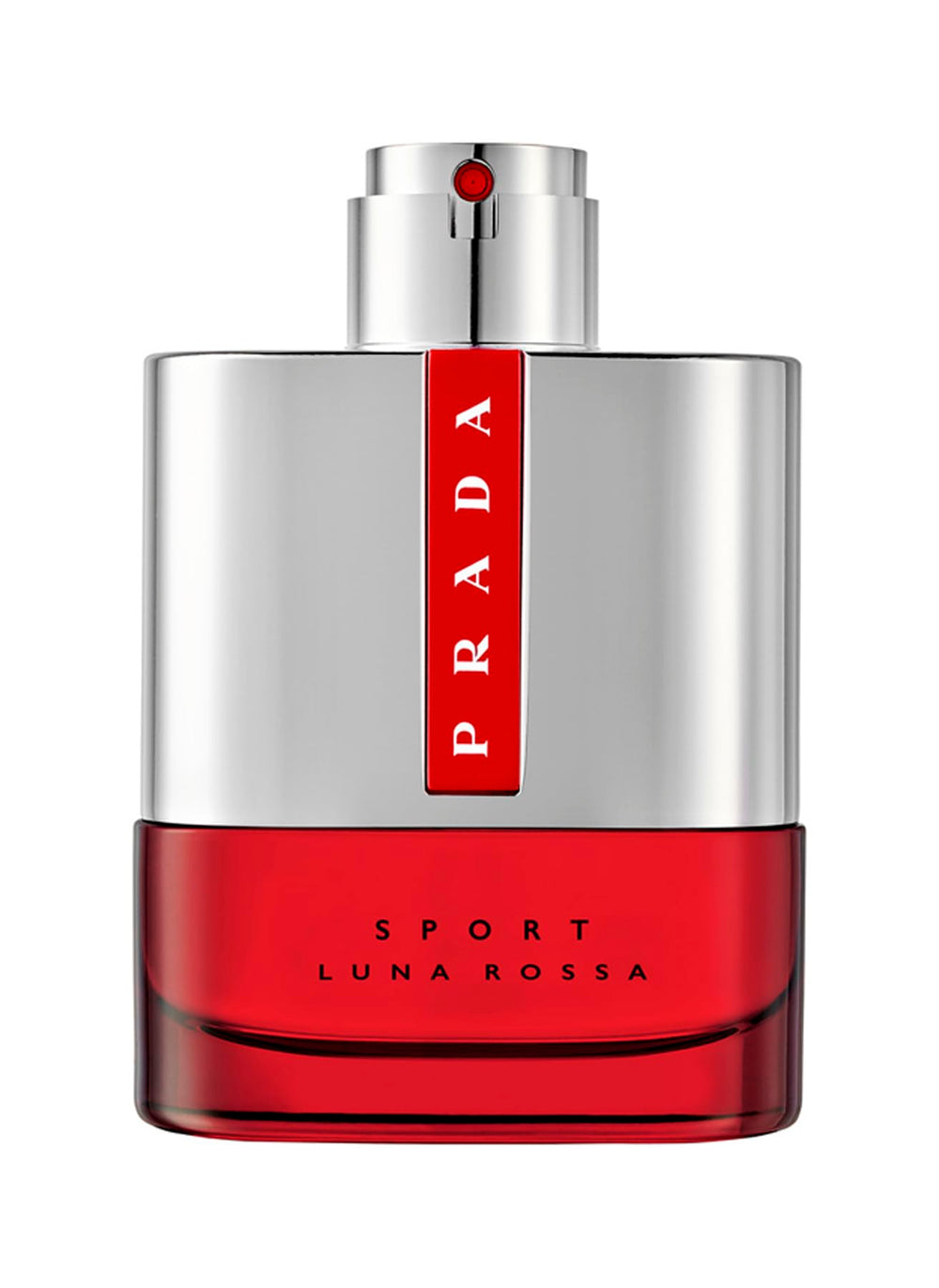 Prada Luna Rossa Sport bottle closeup highlights a bold, refreshing scent for on-the-go confidence.