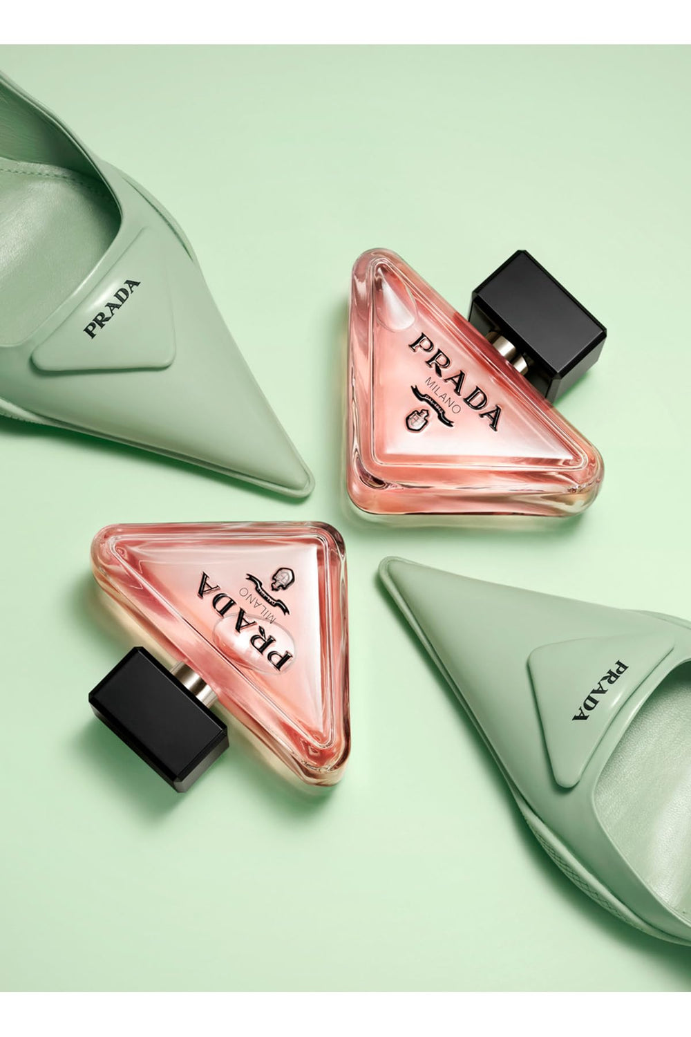 Prada Paradoxe insert card—care tips and travel-friendly 3.0 oz size.