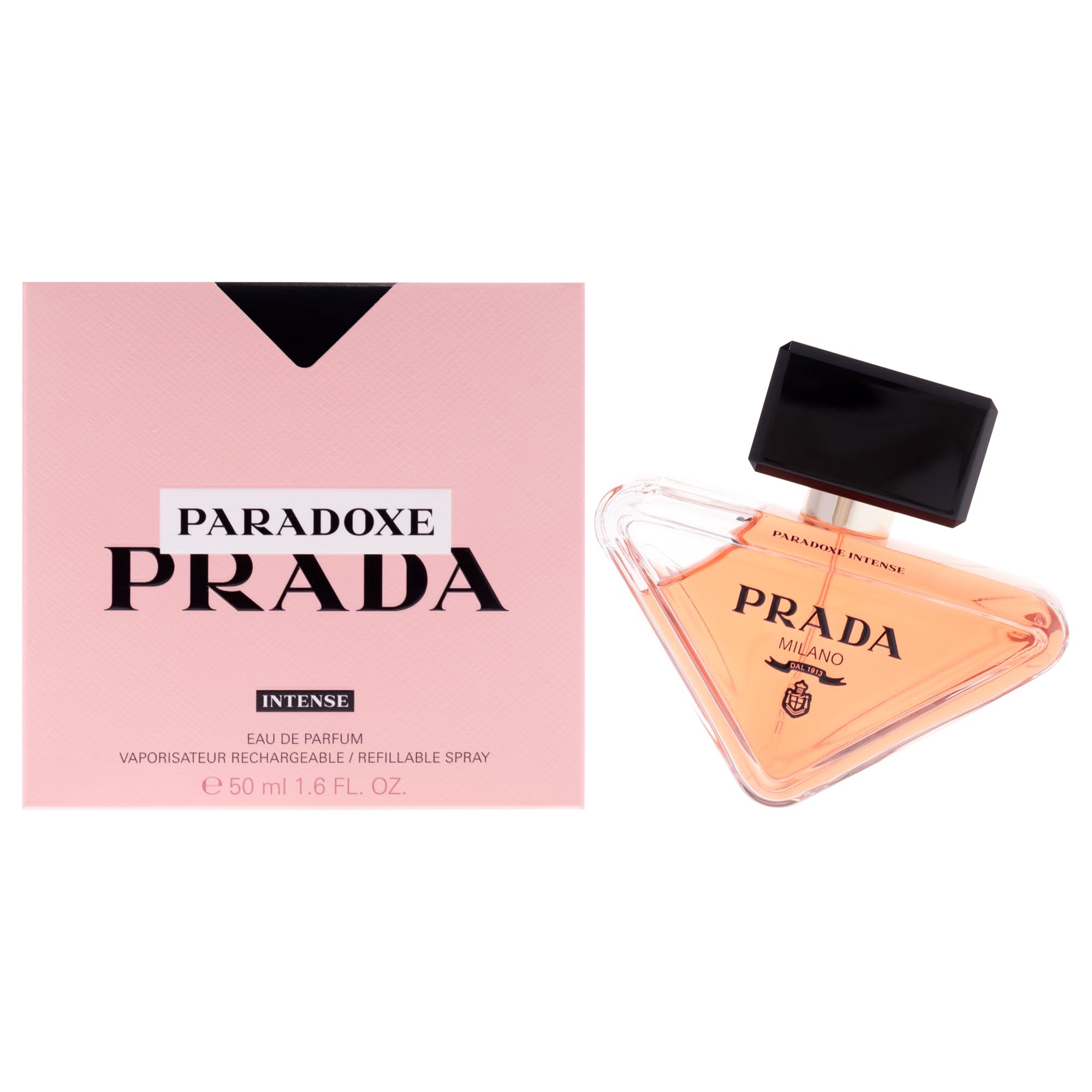 Prada Paradoxe Intense bottle front view for day to night floral elegance.