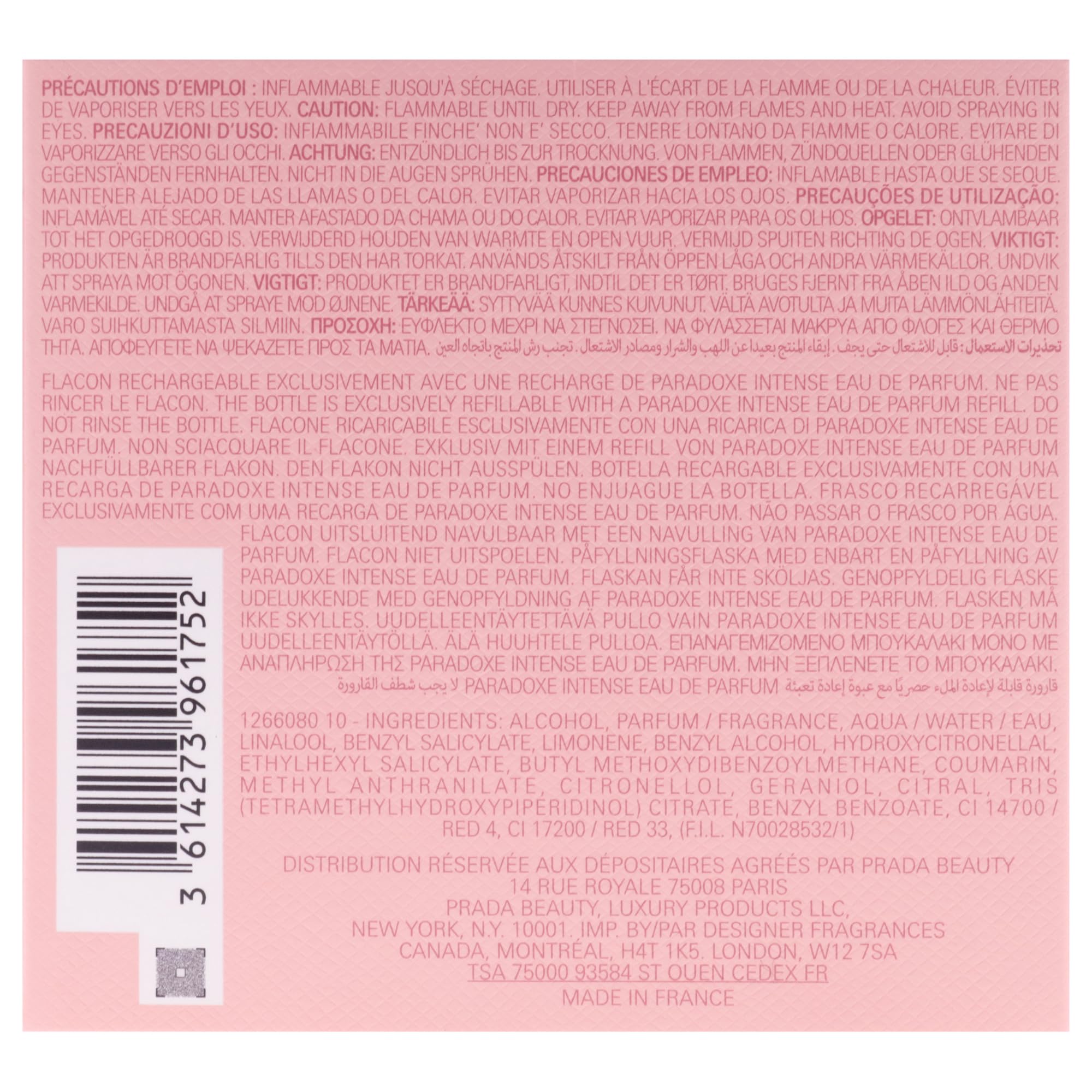 Prada Paradoxe Intense jasmine note visual on bottle label.