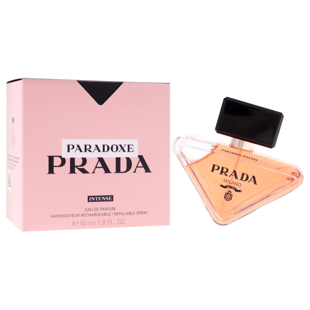 Prada Paradoxe Intense retailer display shows versatile day and night wear.