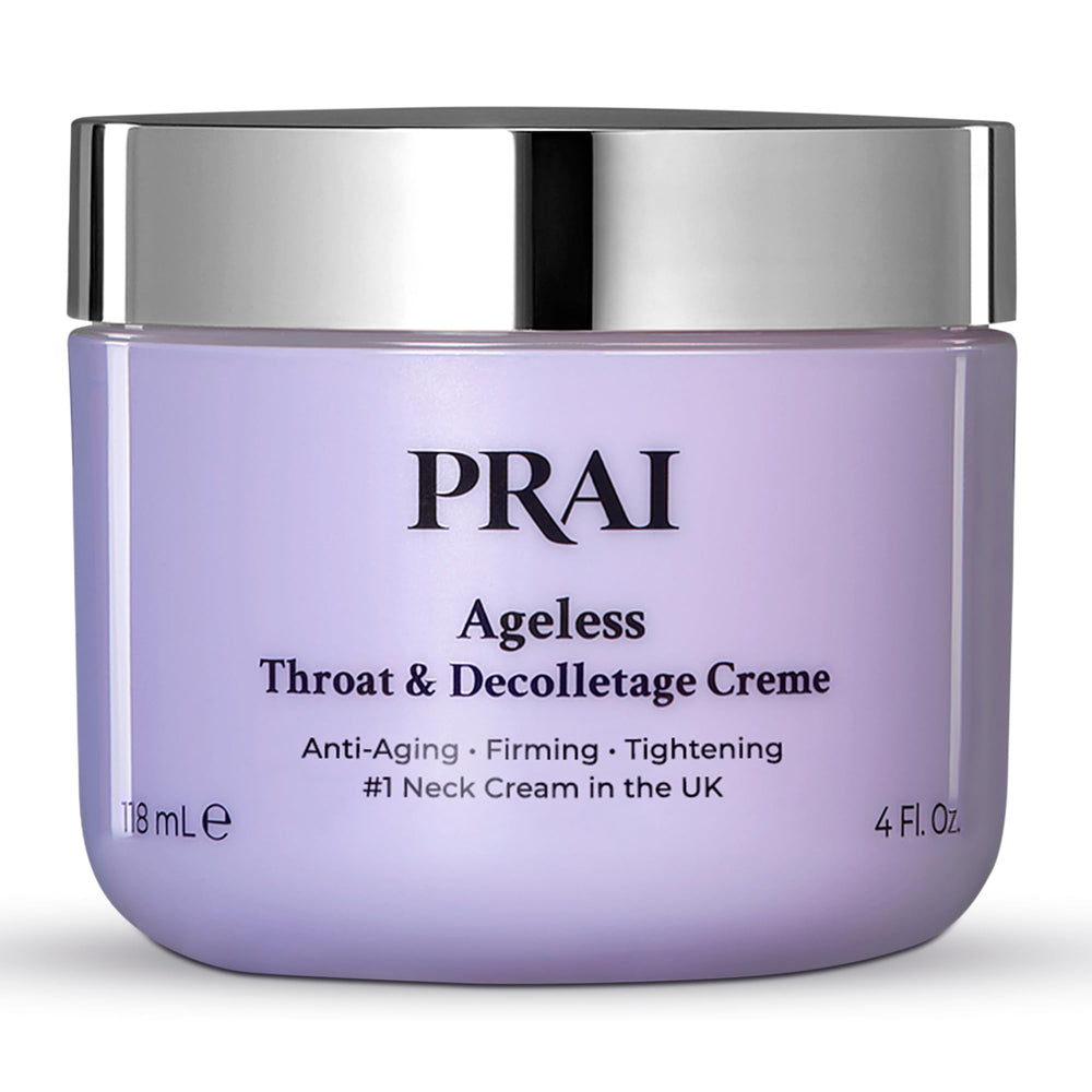 PRAI neck creme jar closeup highlights luxurious texture for firming