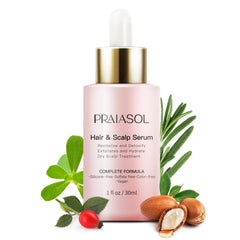 Praiasol Hair Growth Serum bottle close-up for daily scalp nourishment
