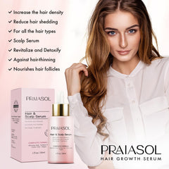 Praiasol Hair Growth Serum ingredients featuring rosemary and biotin for healthier roots