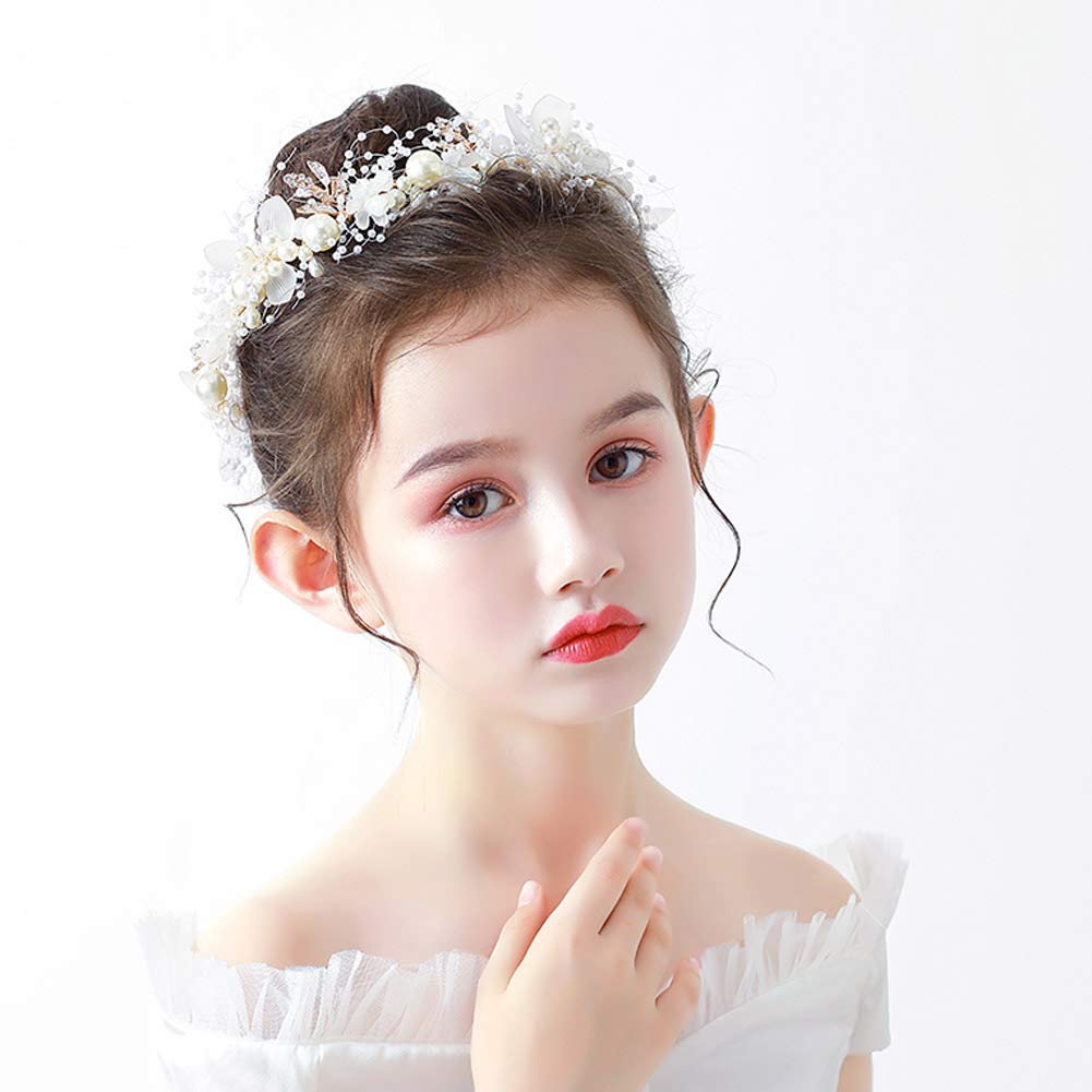 PRDGIRL fairy gold vine tiara on a little girl's hair for bridal party styling