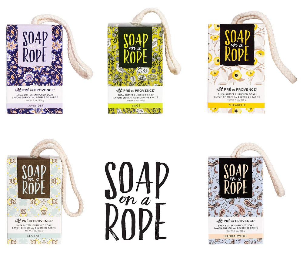 Pre de Provence gift-ready lavender soap on rope keeps skin smelling delightful.