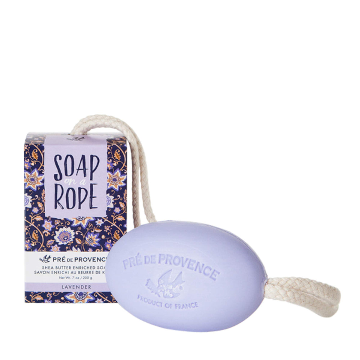 Pre de Provence lavender soap on a rope 200g with convenient hanging design for quick drying.
