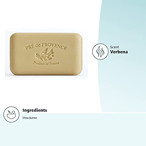 Pre de Provence Verbena soap bar side view; compact, long-lasting soap.