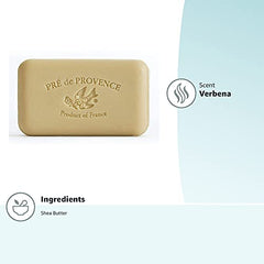 Pre de Provence Verbena soap bar side view; compact, long-lasting soap.