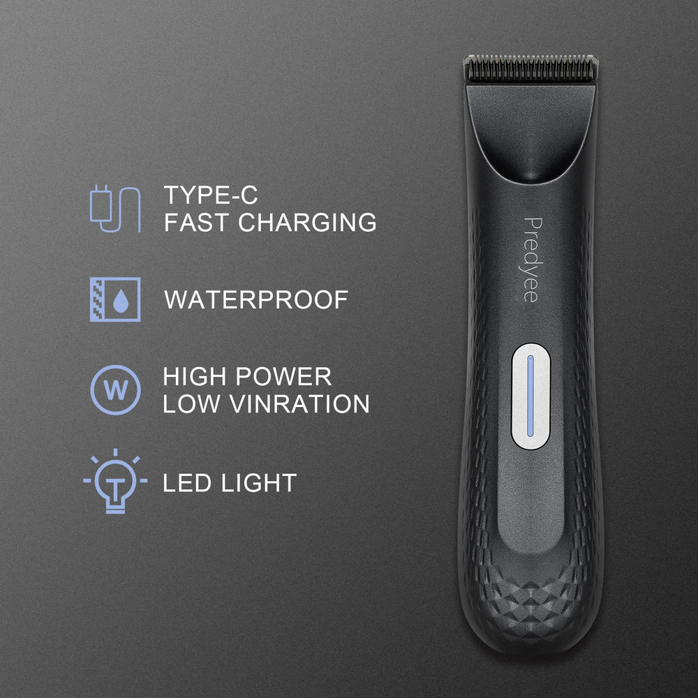Predyee Manscape Trimmer LED light reveals hidden hairs for precise trimming.