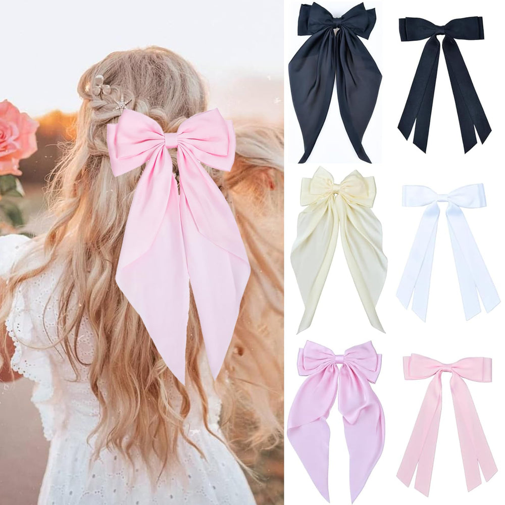 Prehot hair bows women pack: six satin bows for versatile daily styling and outfits.